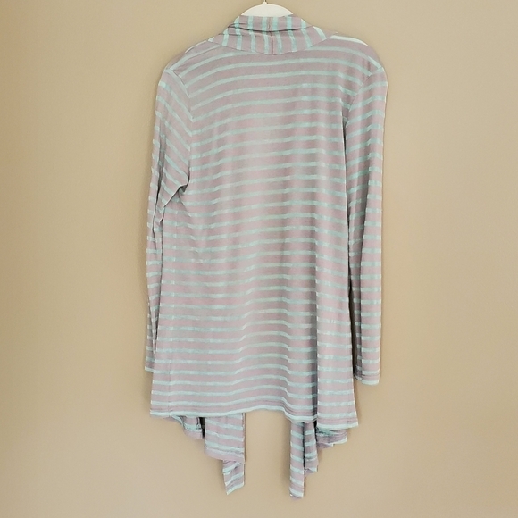 Vertigo striped cardigan grey mint green size‎ M open hi-lo lightweight layers - Picture 3 of 8